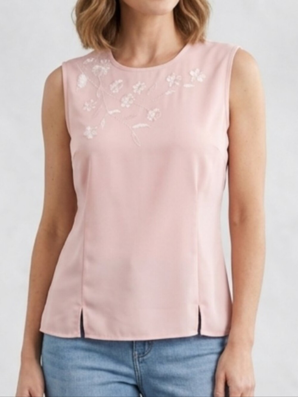 Karen Scott Sleeveless Embroidered Button Back Pink Blouse Top